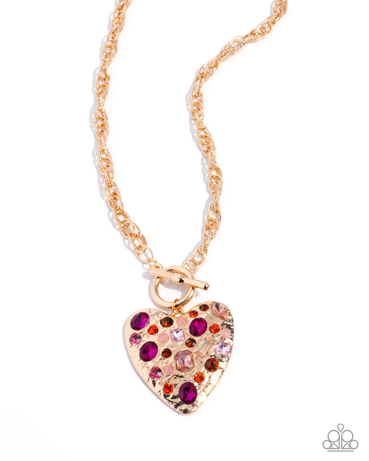 Circulated Chic Pink Gem Heart Necklace - Paparazzi Accessories- lightbox - CarasShop.com - Paparazzi Jewelry by Cara Jewels