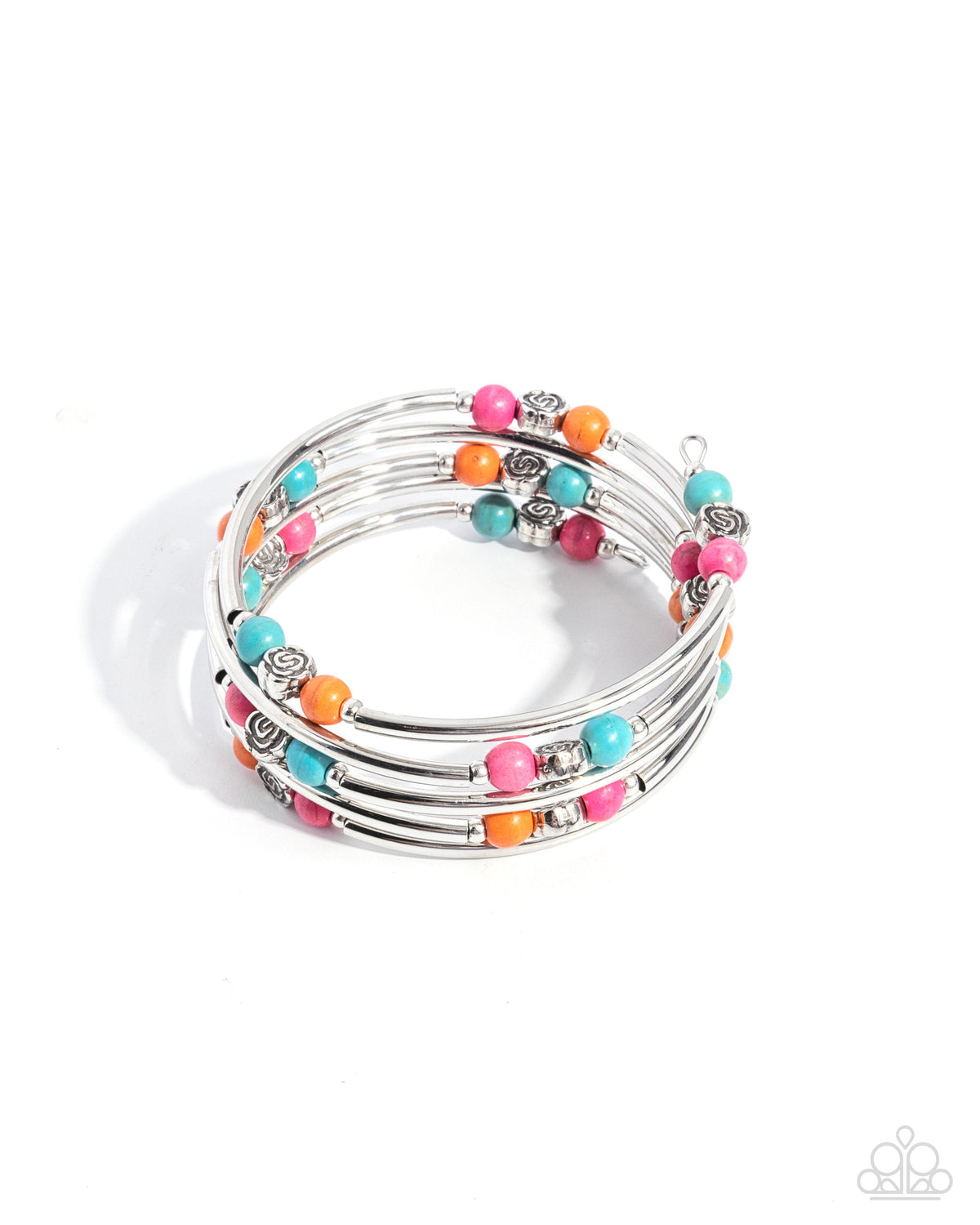Classic Cowboy Pink & Multi Stone Coil Bracelet - Paparazzi Accessories- lightbox - CarasShop.com - Paparazzi Jewelry by Cara Jewels