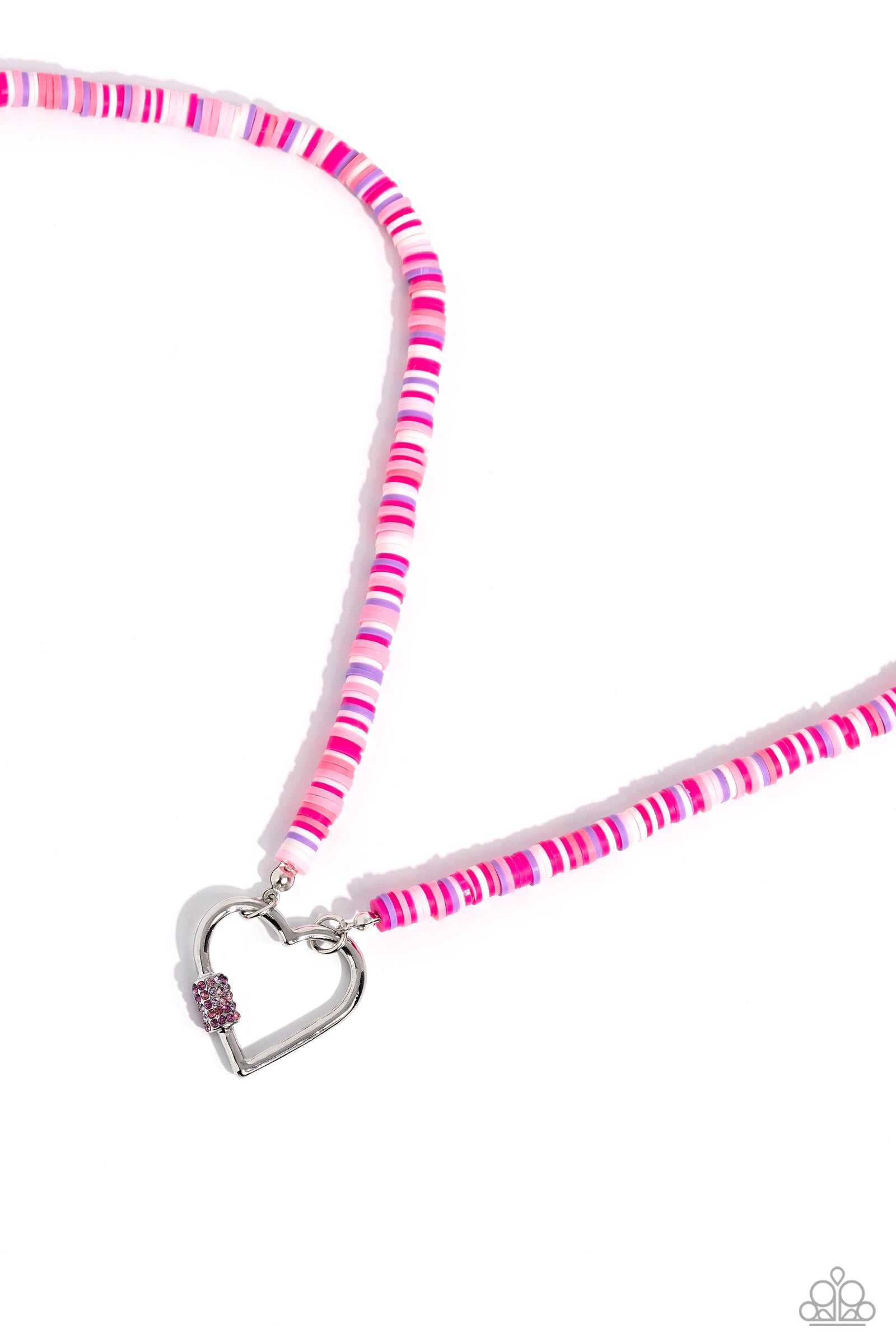 Clearly Carabiner Pink Heart Necklace - Paparazzi Accessories- lightbox - CarasShop.com - Paparazzi Jewelry by Cara Jewels