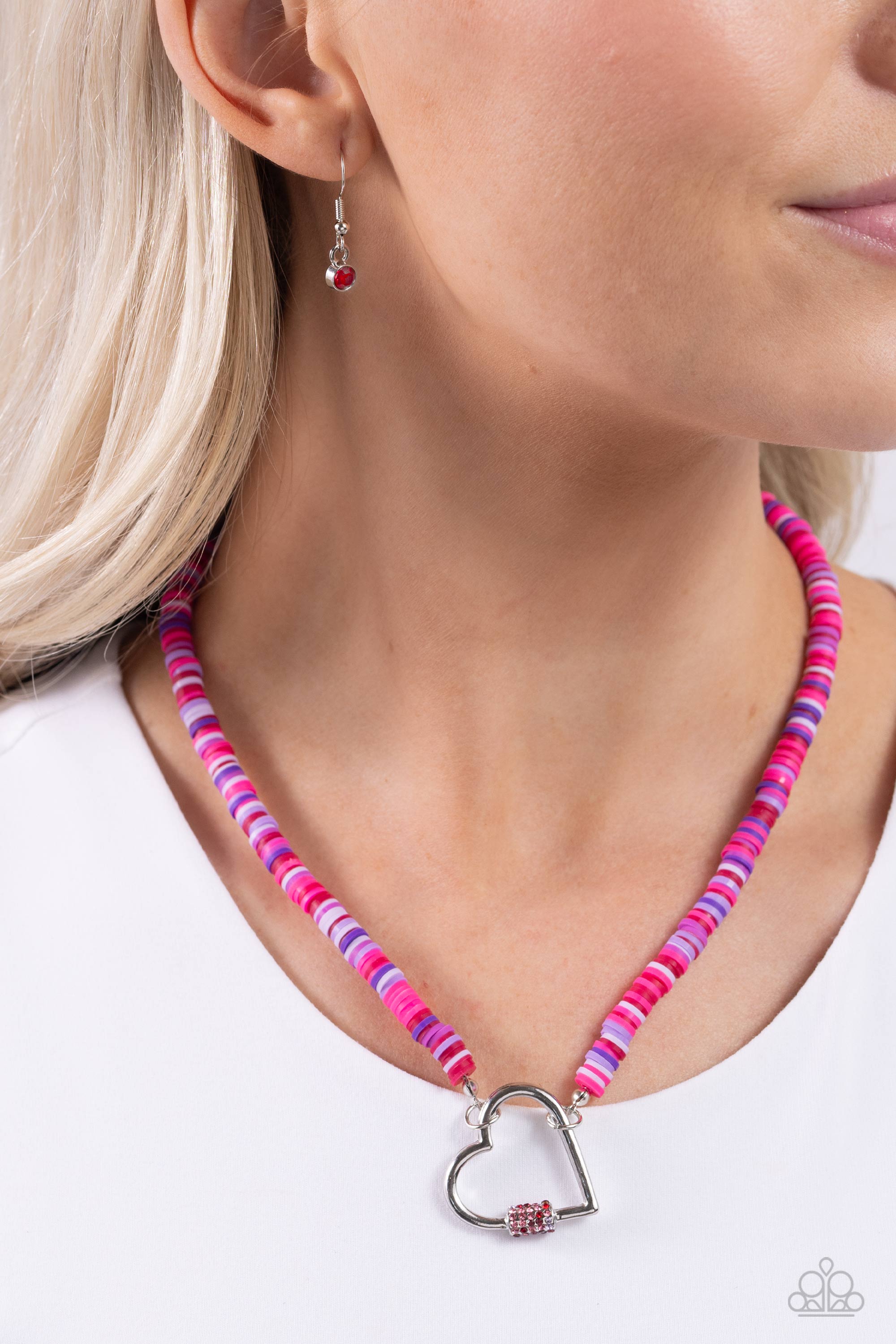 Clearly Carabiner Red & Silver Heart Necklace - Paparazzi Accessories- lightbox - CarasShop.com - Paparazzi Jewelry by Cara Jewels