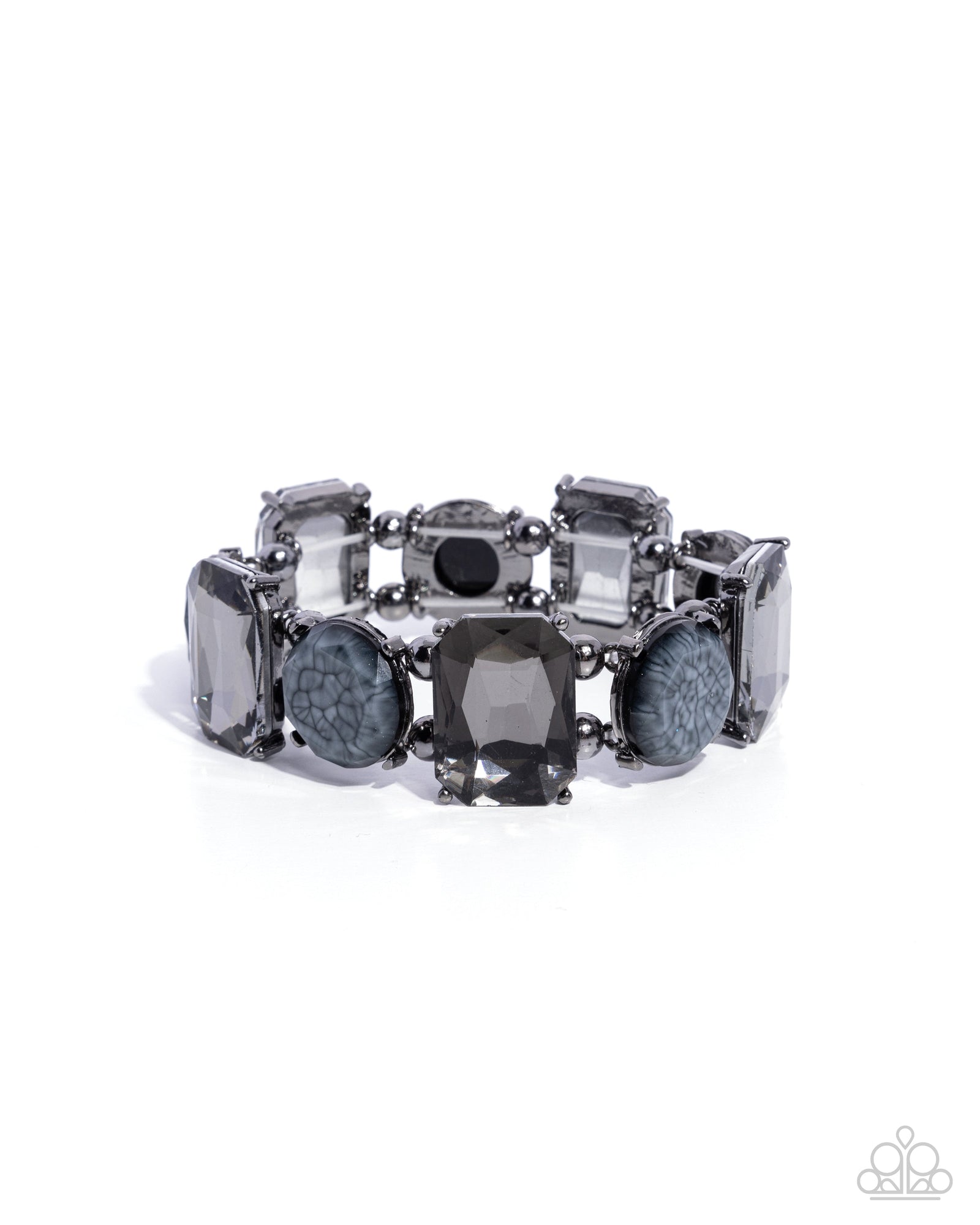 Cloudy Conversation Gunmetal Black Rhinestone Bracelet - Paparazzi Accessories- lightbox - CarasShop.com - Paparazzi Jewelry by Cara Jewels