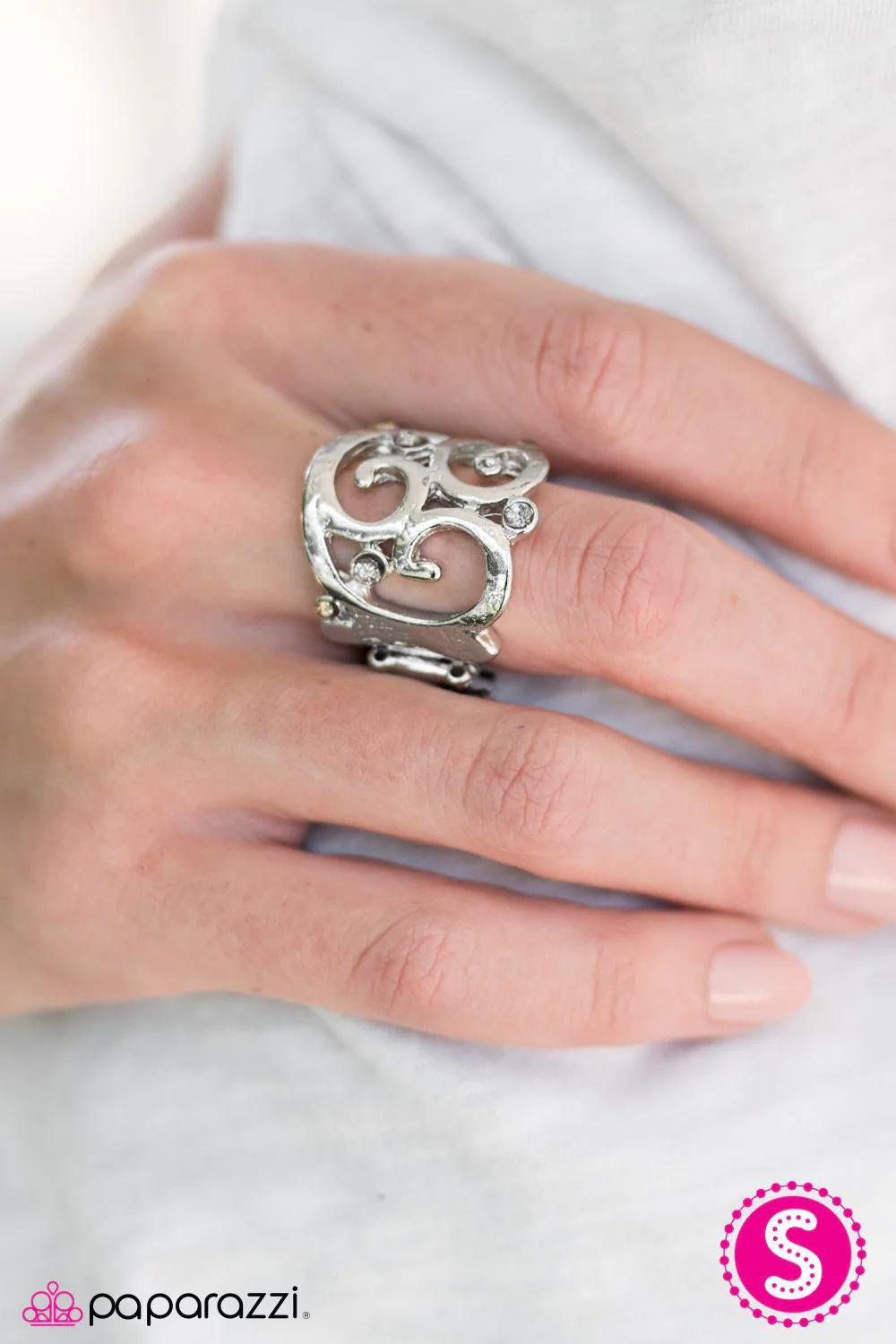 Cloudy Days Silver Ring - Paparazzi Accessories- on model - CarasShop.com - Paparazzi Jewelry by Cara Jewels