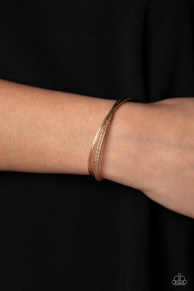 Coachella Curls Gold Bracelet - Paparazzi Accessories-on model - CarasShop.com - Paparazzi Jewelry by Cara Jewels