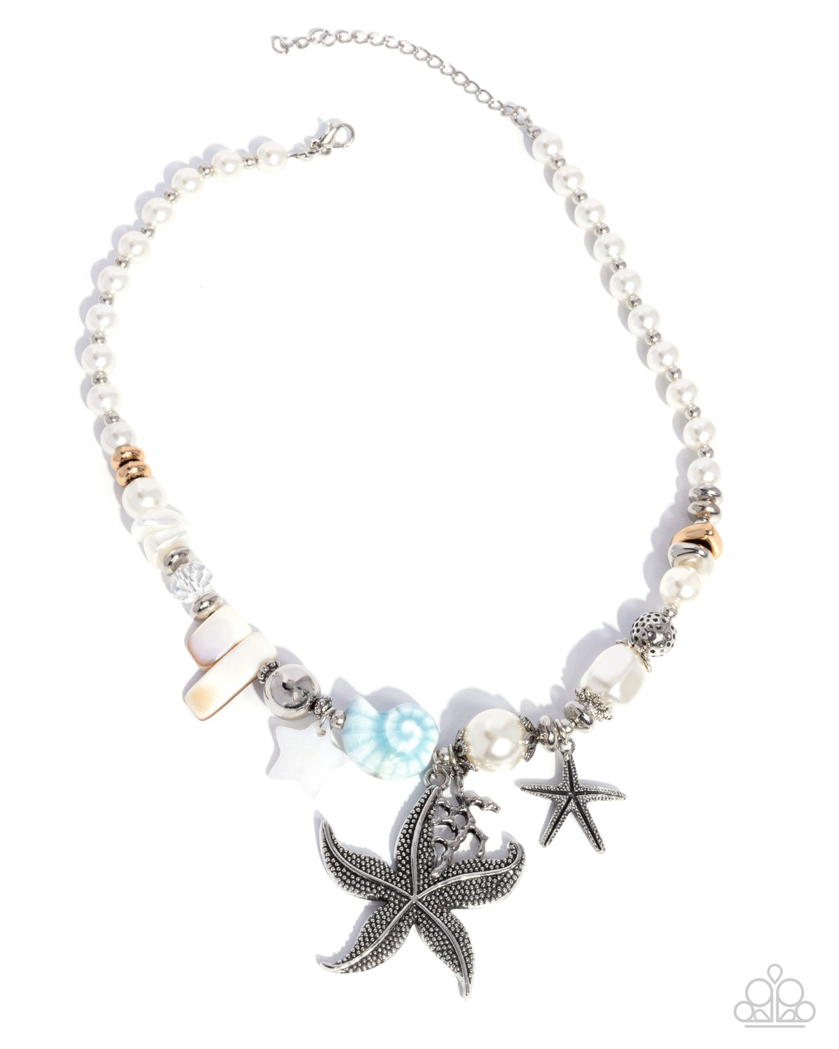 Coastal Cameo Blue Shell, Starfish & Pearl Necklace - Paparazzi Accessories- lightbox - CarasShop.com - Paparazzi Jewelry by Cara Jewels