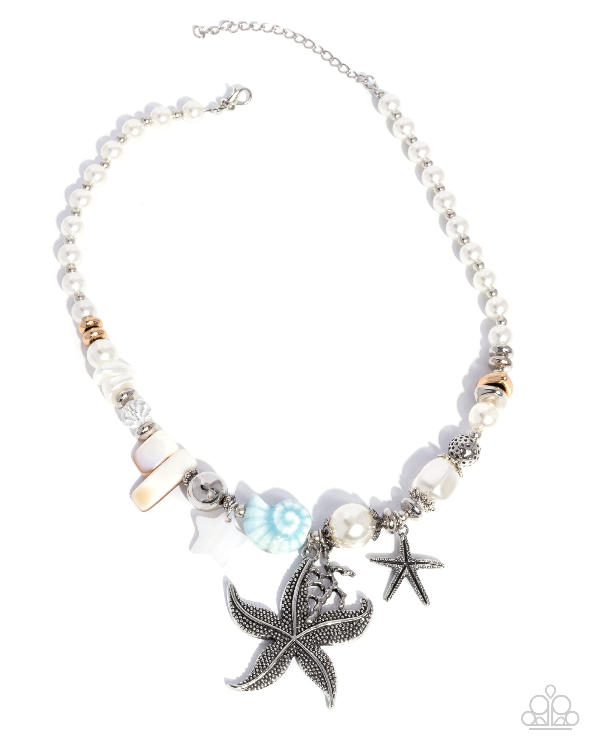 Coastal Cameo Blue Shell, Starfish & Pearl Necklace - Paparazzi Accessories- lightbox - CarasShop.com - Paparazzi Jewelry by Cara Jewels