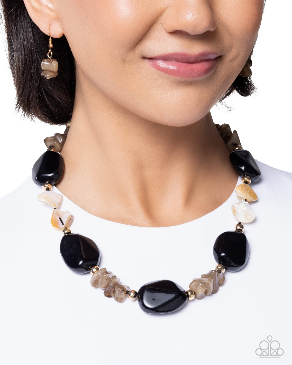 Coastal Cha Cha Black & Brown Necklace - Paparazzi Accessories-on model - CarasShop.com - Paparazzi Jewelry by Cara Jewels