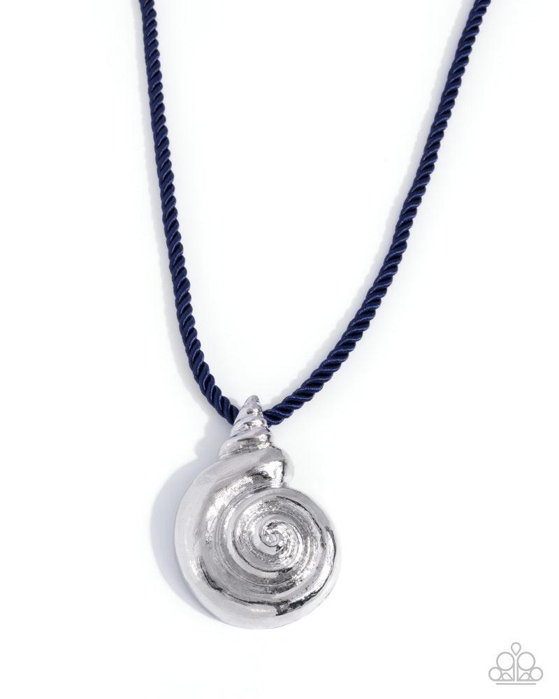 Coastal Chance Blue Cord & Silver Shell Necklace - Paparazzi Accessories- lightbox - CarasShop.com - Paparazzi Jewelry by Cara Jewels