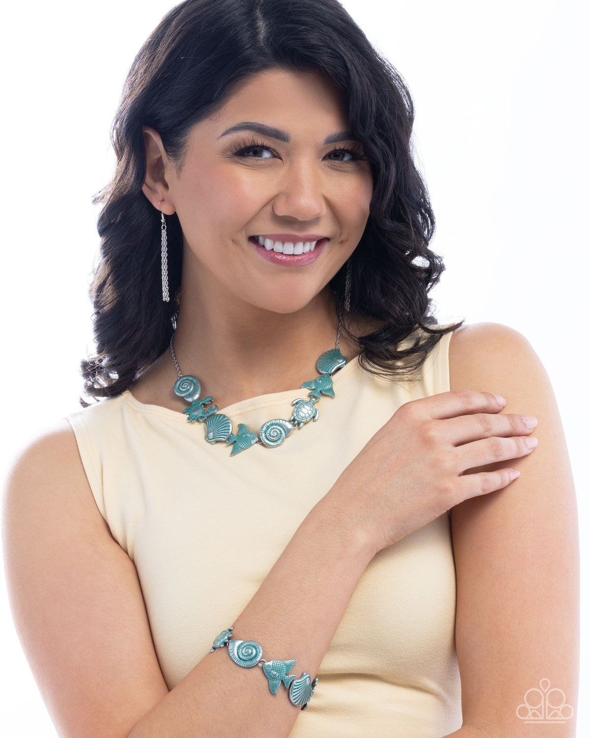 Coastal Shelf - Coastal Cay Blue Necklace & Bracelet Set - Paparazzi Accessories- lightbox - CarasShop.com - Paparazzi Jewelry by Cara Jewels