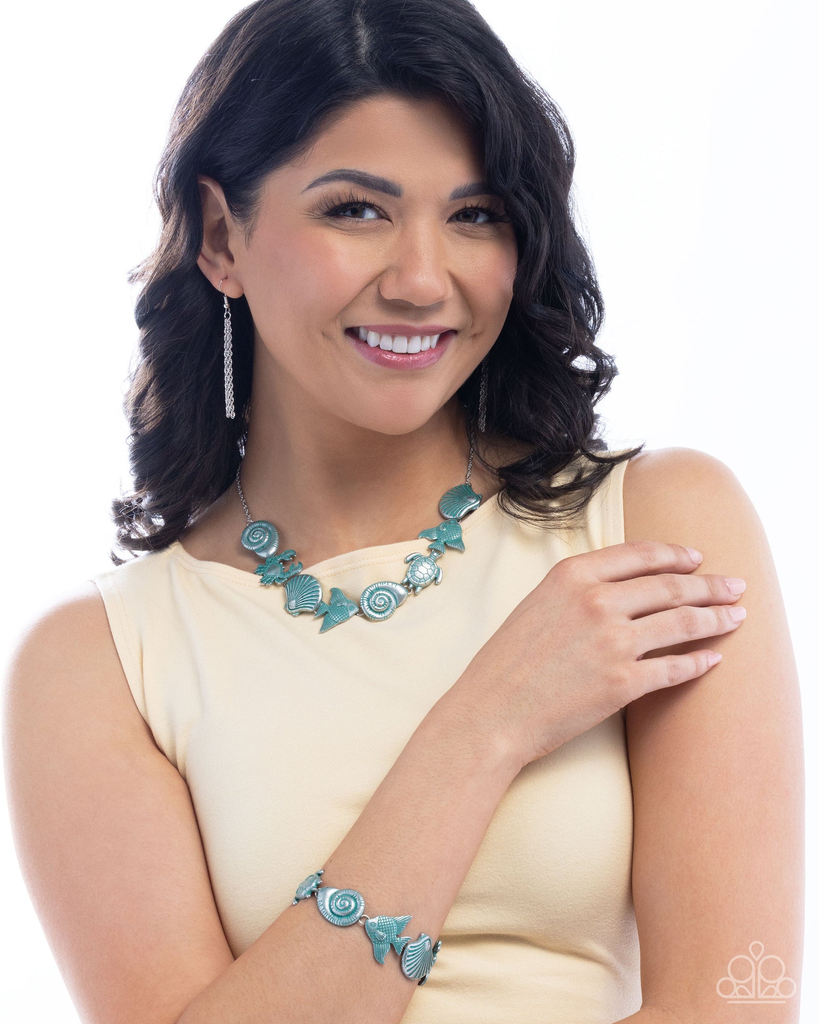 Coastal Shelf - Coastal Cay Blue Necklace & Bracelet Set - Paparazzi Accessories- lightbox - CarasShop.com - Paparazzi Jewelry by Cara Jewels