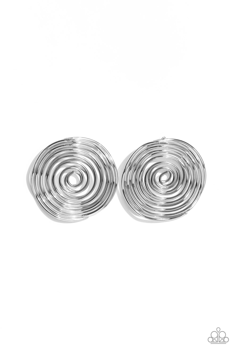 COIL Over Silver Earrings - Paparazzi Accessories- lightbox - CarasShop.com - Paparazzi Jewelry by Cara Jewels