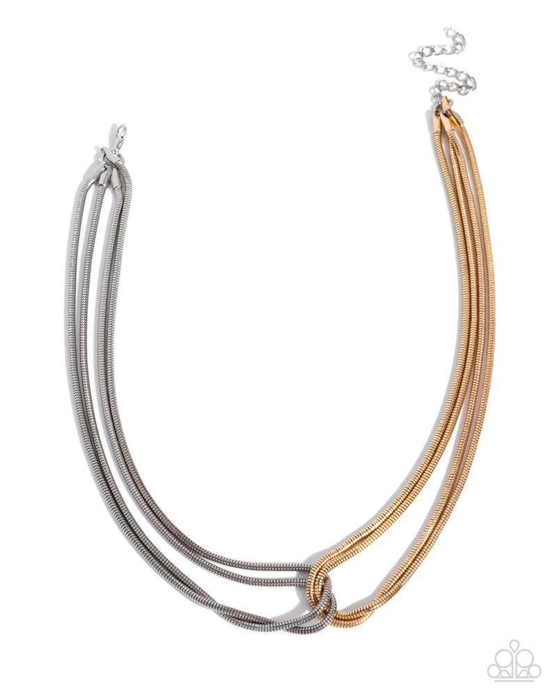 Coiled Cause Multi Gold & Silver Necklace - Paparazzi Accessories- lightbox - CarasShop.com - Paparazzi Jewelry by Cara Jewels