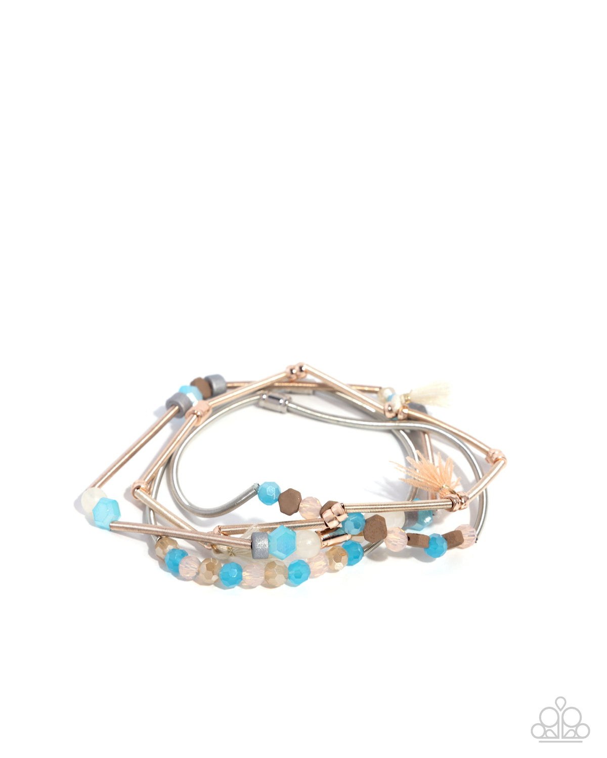Coiled Color Multi Blue, Rose Gold & Silver Bracelet - Paparazzi Accessories- lightbox - CarasShop.com - Paparazzi Jewelry by Cara Jewels