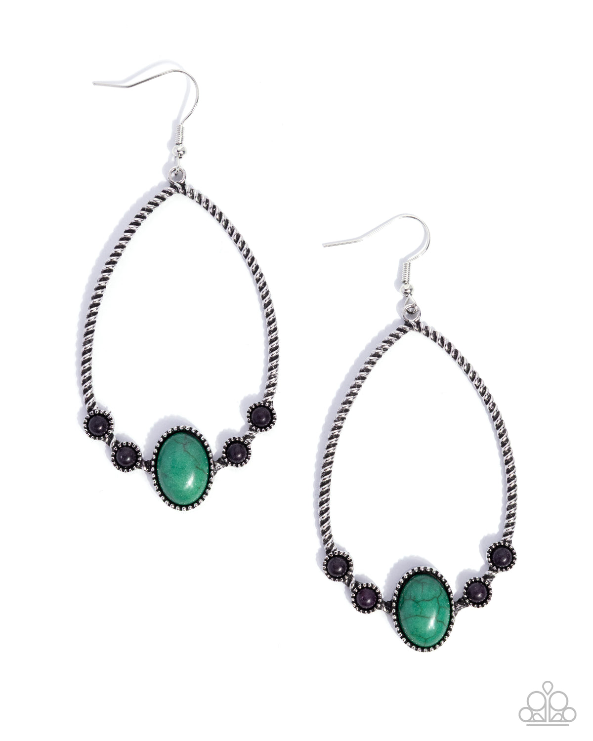 Coiled Craze Green & Black Stone Earrings - Paparazzi Accessories- lightbox - CarasShop.com - Paparazzi Jewelry by Cara Jewels