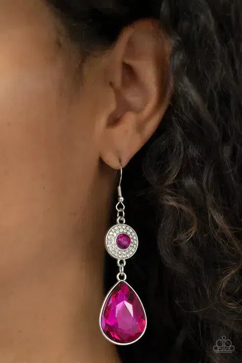 Collecting My Royalties Pink Earrings - Paparazzi Accessories-on model - CarasShop.com - Paparazzi Jewelry by Cara Jewels
