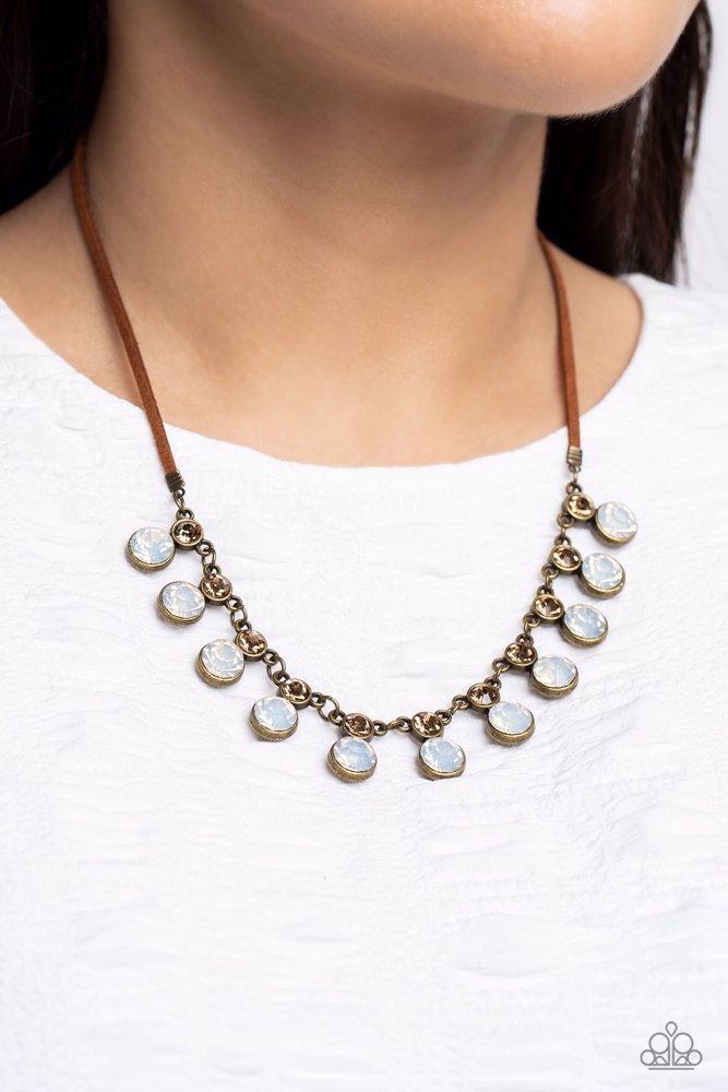 Color Me CHIC Brass Necklace - Paparazzi Accessories-on model - CarasShop.com - Paparazzi Jewelry by Cara Jewels