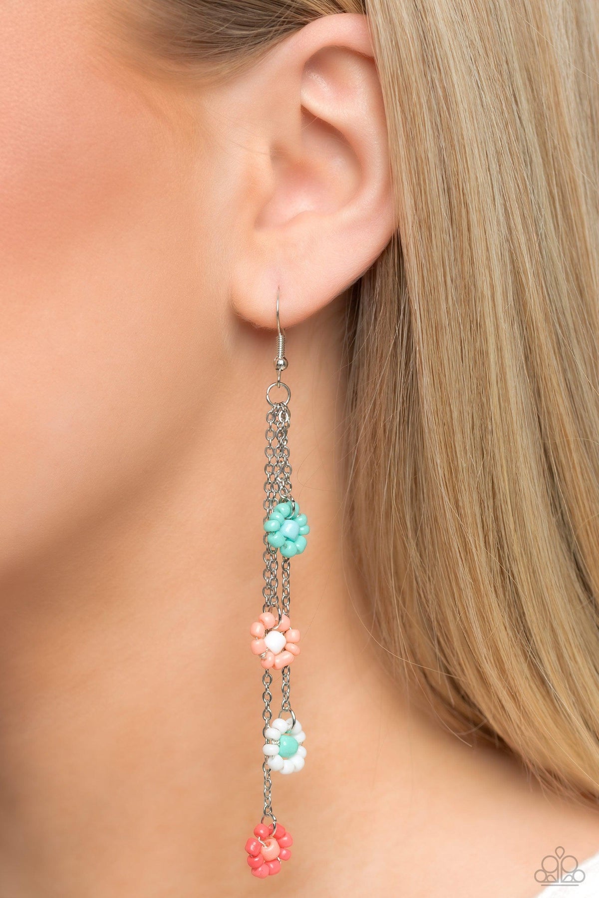 Color Me Whimsical Multi Seed Bead Flower Earrings - Paparazzi Accessories- on model - CarasShop.com - Paparazzi Jewelry by Cara Jewels