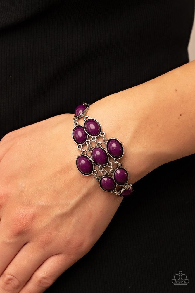 Color Wheel Garden Purple Bracelet - Paparazzi Accessories- on model - CarasShop.com - Paparazzi Jewelry by Cara Jewels