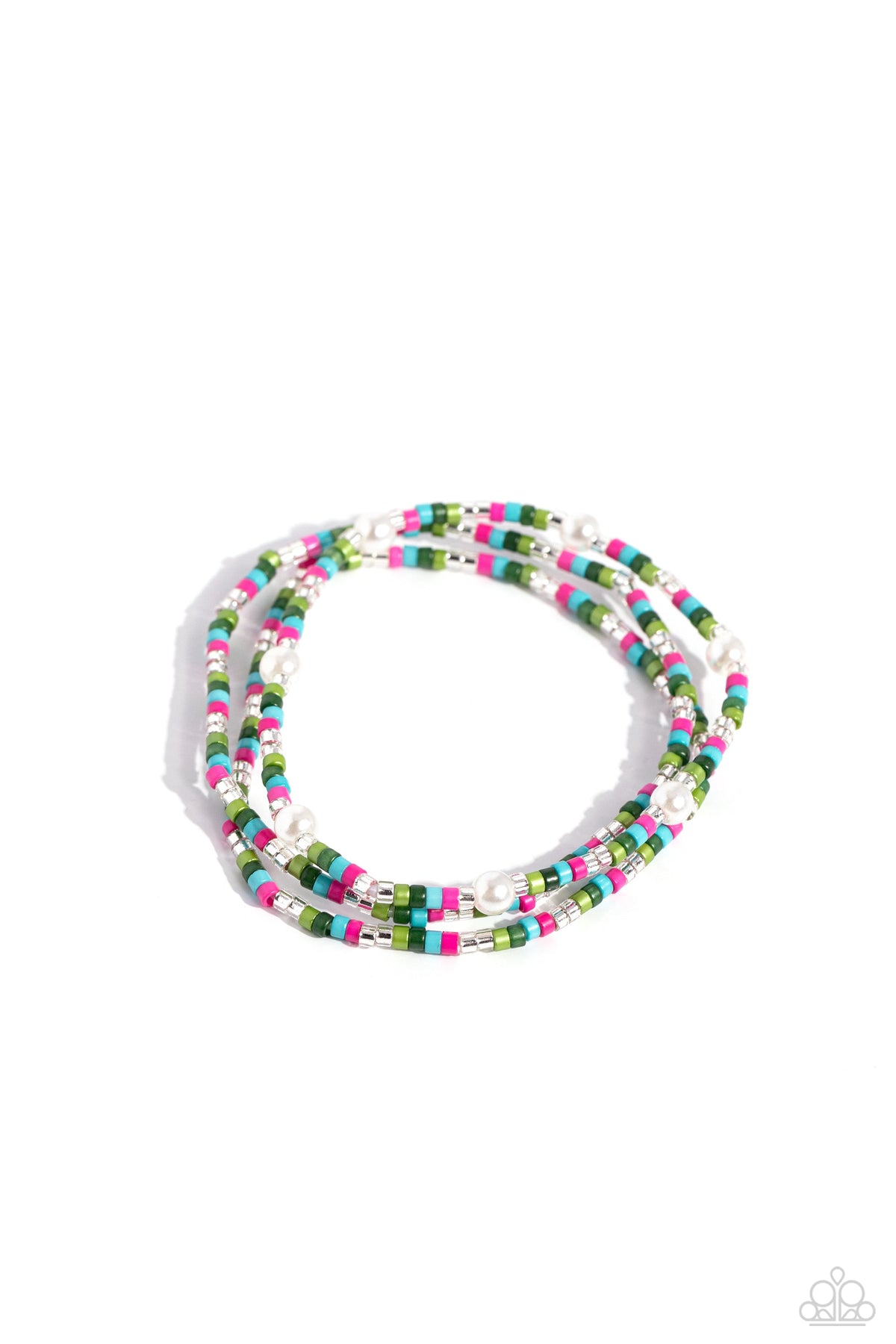 Colorblock Cache Green & Multi Seed Bead and Pearl Bracelet - Paparazzi Accessories- lightbox - CarasShop.com - Paparazzi Jewelry by Cara Jewels