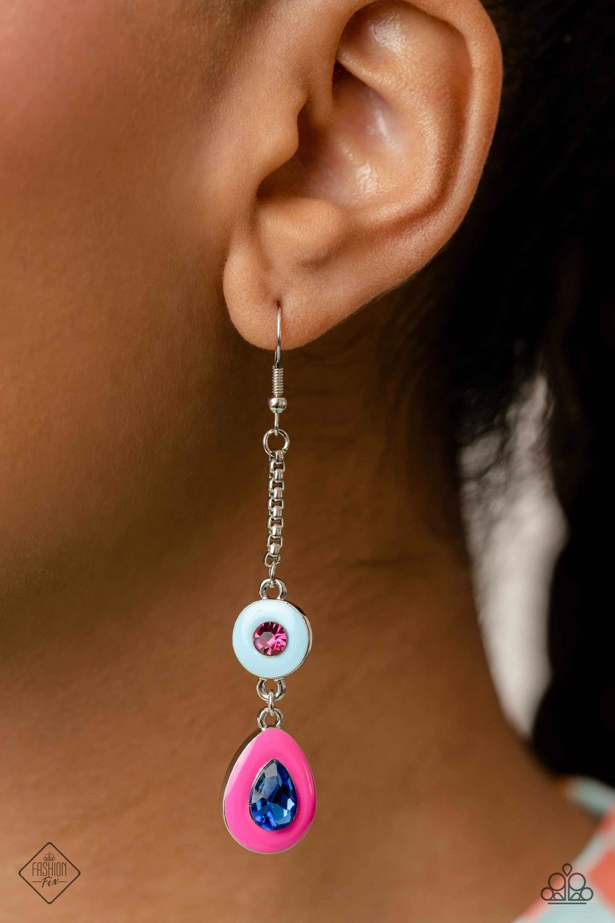 Colorblock Canvas Multi Earrings - Paparazzi Accessories- on model - CarasShop.com - Paparazzi Jewelry by Cara Jewels
