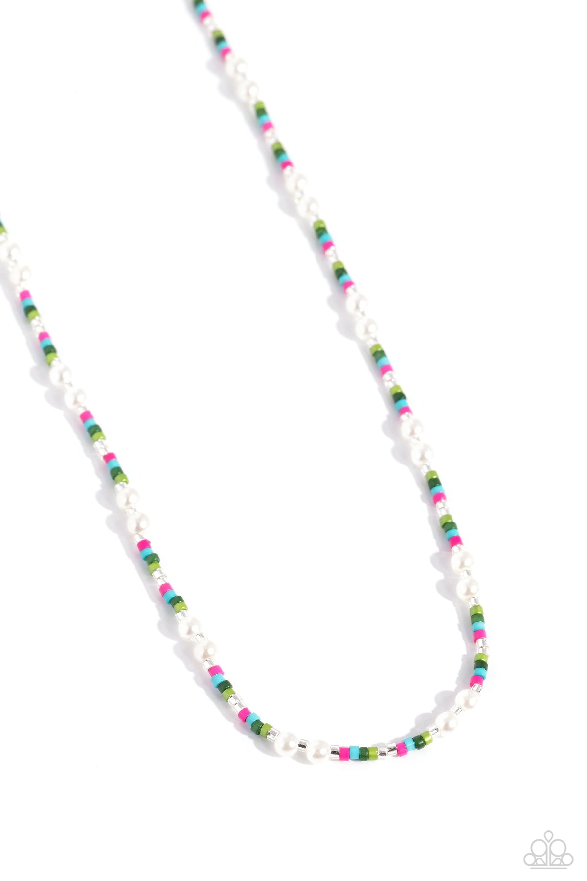 Colorblock Charm Green & Multi Seed Bead and Pearl Necklace - Paparazzi Accessories- lightbox - CarasShop.com - Paparazzi Jewelry by Cara Jewels
