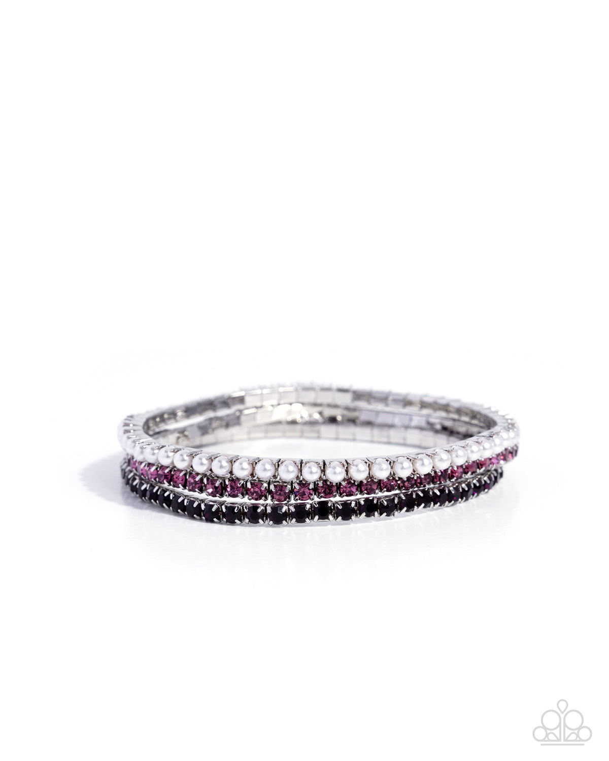 Colorful Cabaret Purple Rhinestone & Pearl Bracelet - Paparazzi Accessories- lightbox - CarasShop.com - Paparazzi Jewelry by Cara Jewels