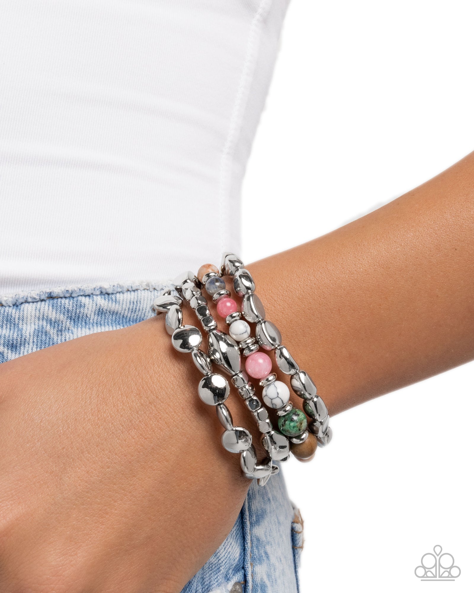 Colorful Campaign Multi Stone & Silver Bracelet - Paparazzi Accessories- lightbox - CarasShop.com - Paparazzi Jewelry by Cara Jewels