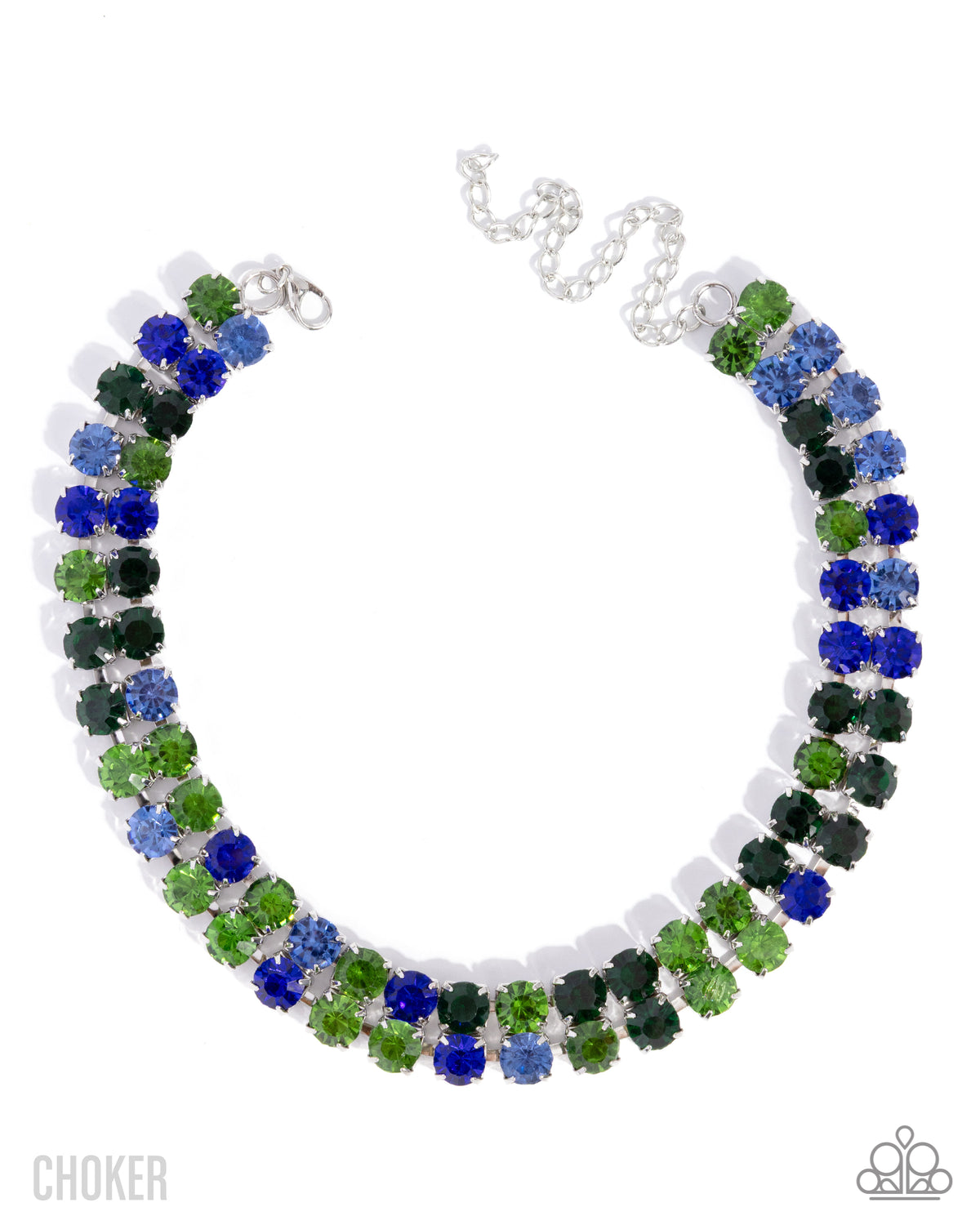 Colorful Charm Green & Blue Gem Choker Necklace - Paparazzi Accessories- lightbox - CarasShop.com - Paparazzi Jewelry by Cara Jewels