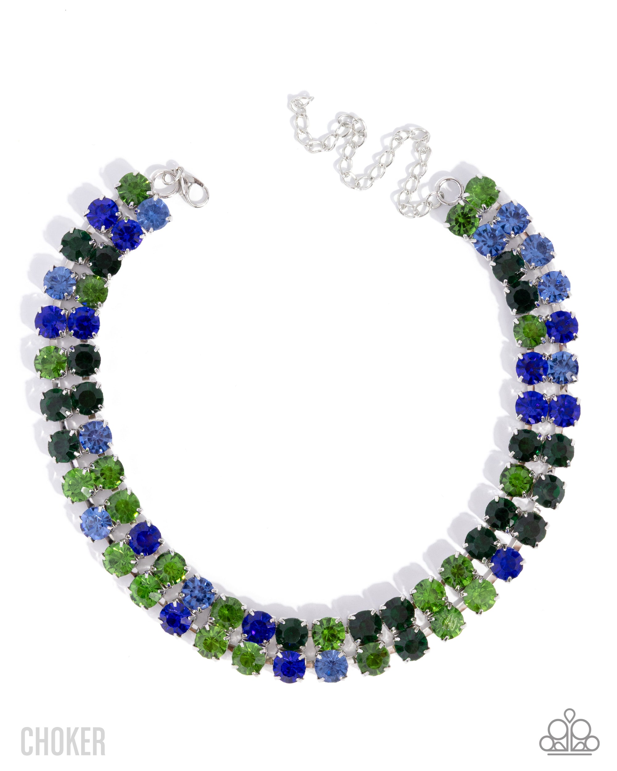 Colorful Charm Green & Blue Gem Choker Necklace - Paparazzi Accessories- lightbox - CarasShop.com - Paparazzi Jewelry by Cara Jewels