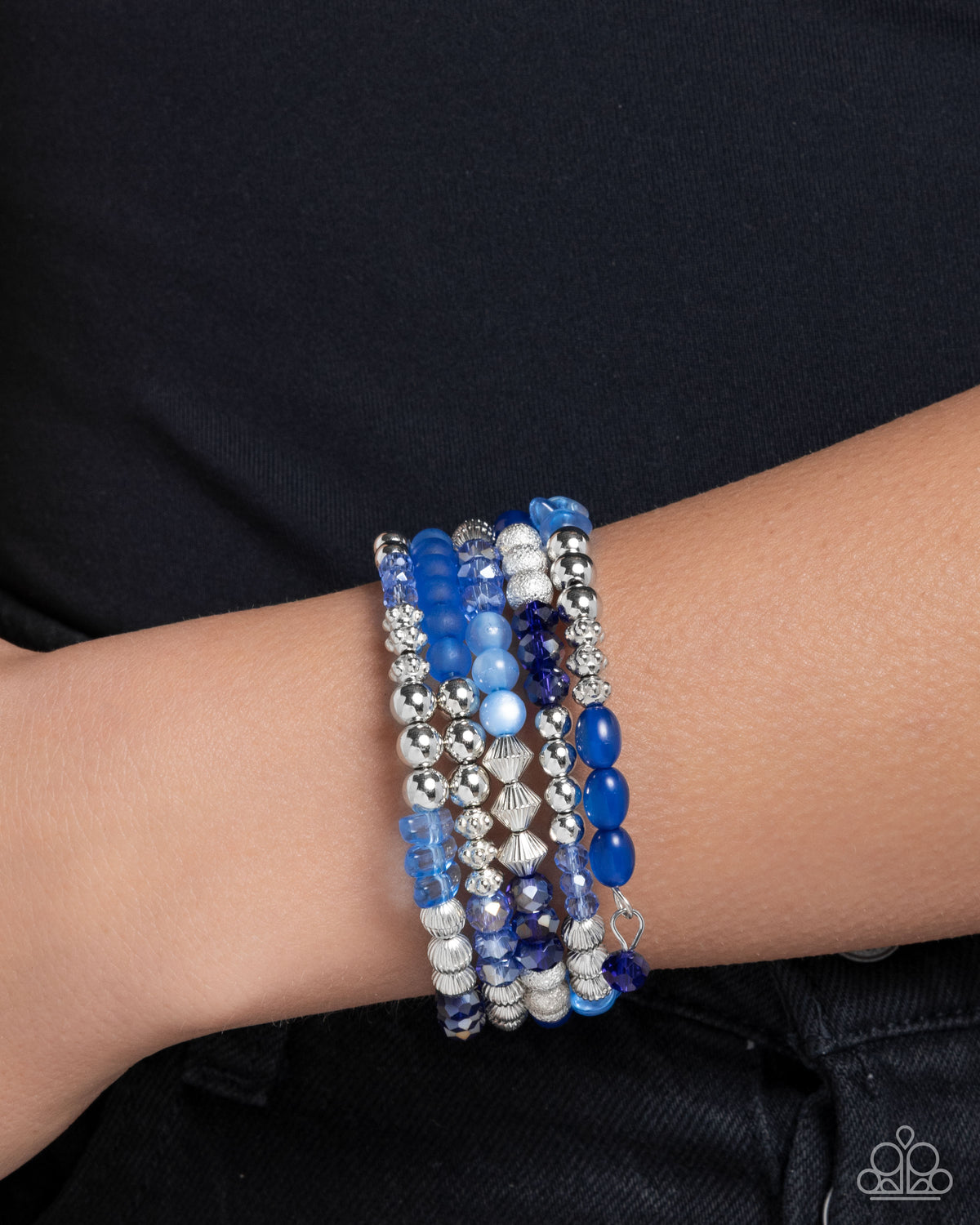 Colorful Compromise Blue & Silver Coil Bracelet - Paparazzi Accessories-on model - CarasShop.com - Paparazzi Jewelry by Cara Jewels
