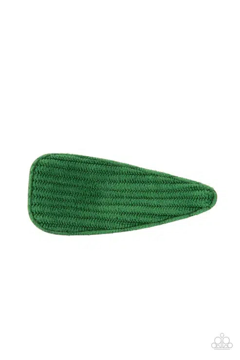 Colorfully Corduroy Green Hair Clip - Paparazzi Accessories- on model - CarasShop.com - Paparazzi Jewelry by Cara Jewels