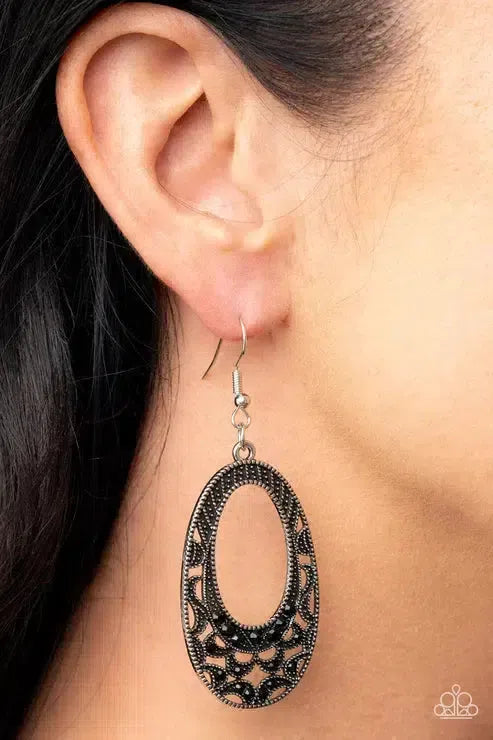Colorfully Moon Child Black Earrings - Paparazzi Accessories-on model - CarasShop.com - Paparazzi Jewelry by Cara Jewels