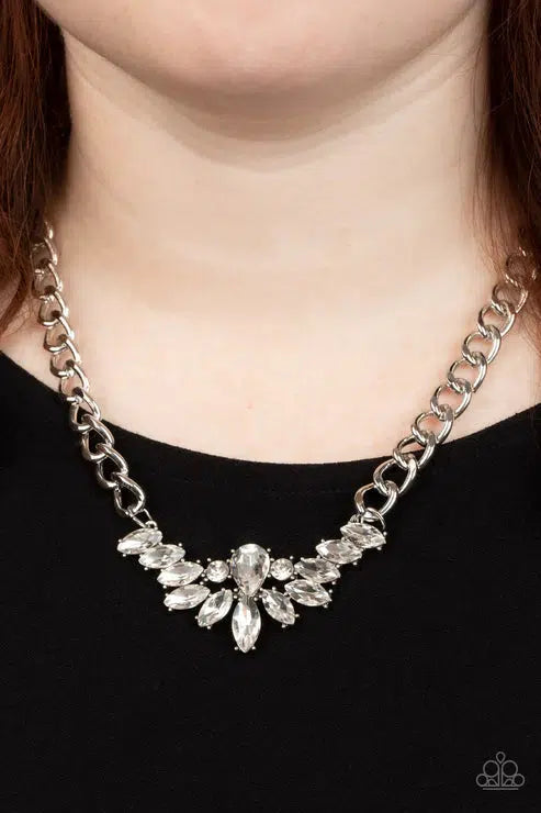 Come At Me White Necklace - Paparazzi Accessories- on model - CarasShop.com - Paparazzi Jewelry by Cara Jewels