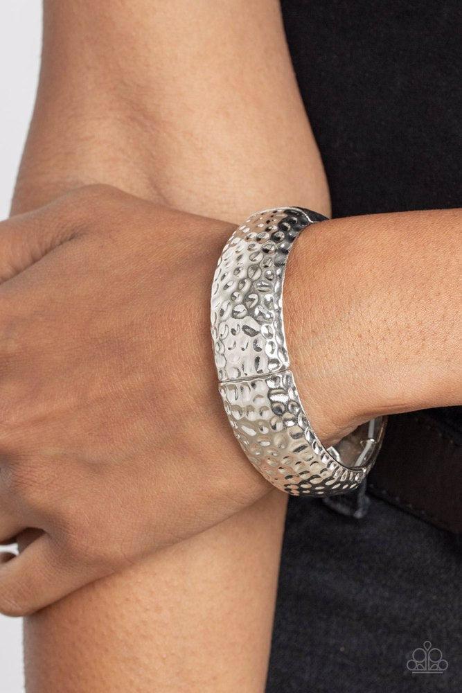 Come Under The Hammer Silver Bracelet - Paparazzi Accessories- on model - CarasShop.com - Paparazzi Jewelry by Cara Jewels