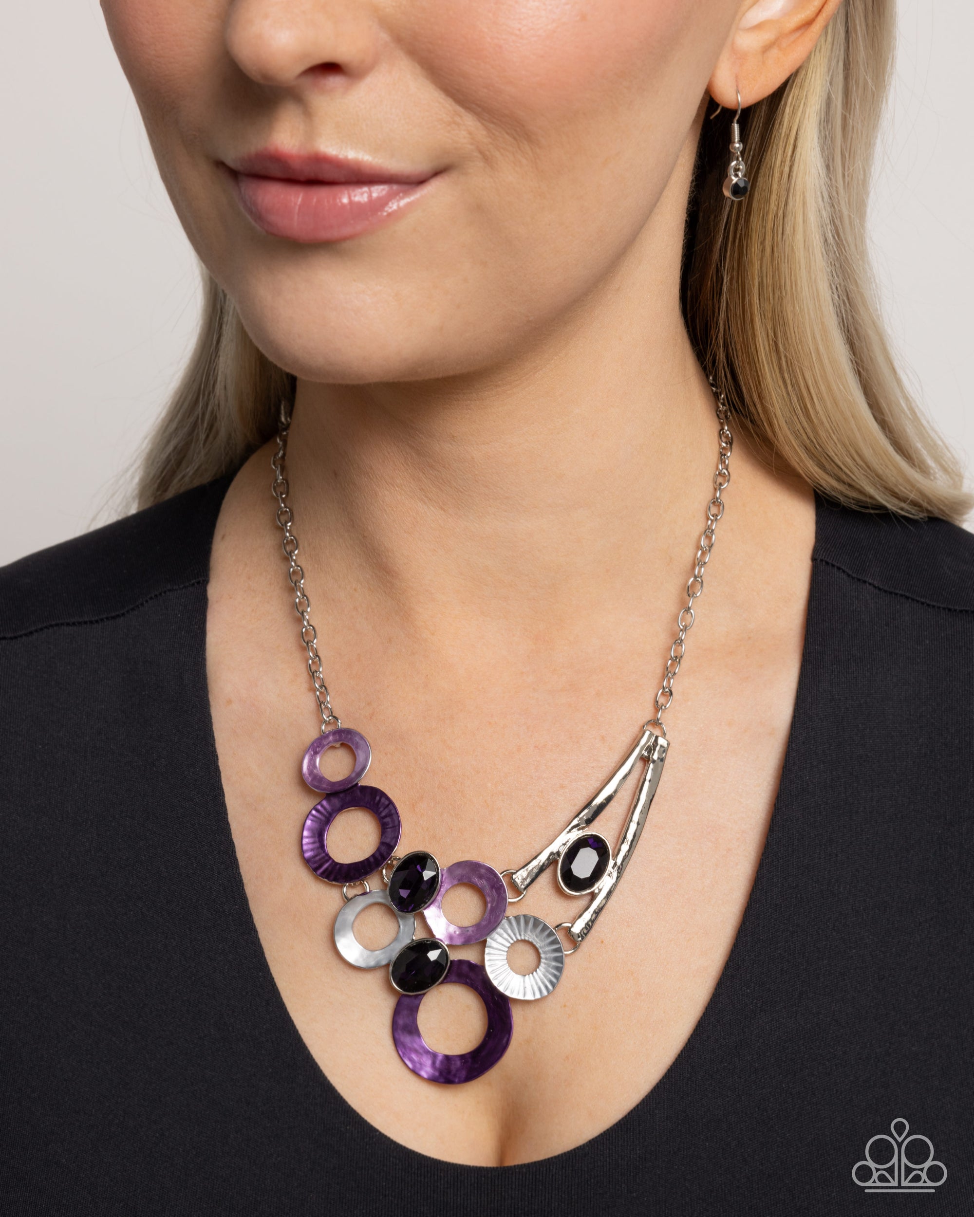 Compelling Circles Purple & Silver Necklace - Paparazzi Accessories- lightbox - CarasShop.com - Paparazzi Jewelry by Cara Jewels