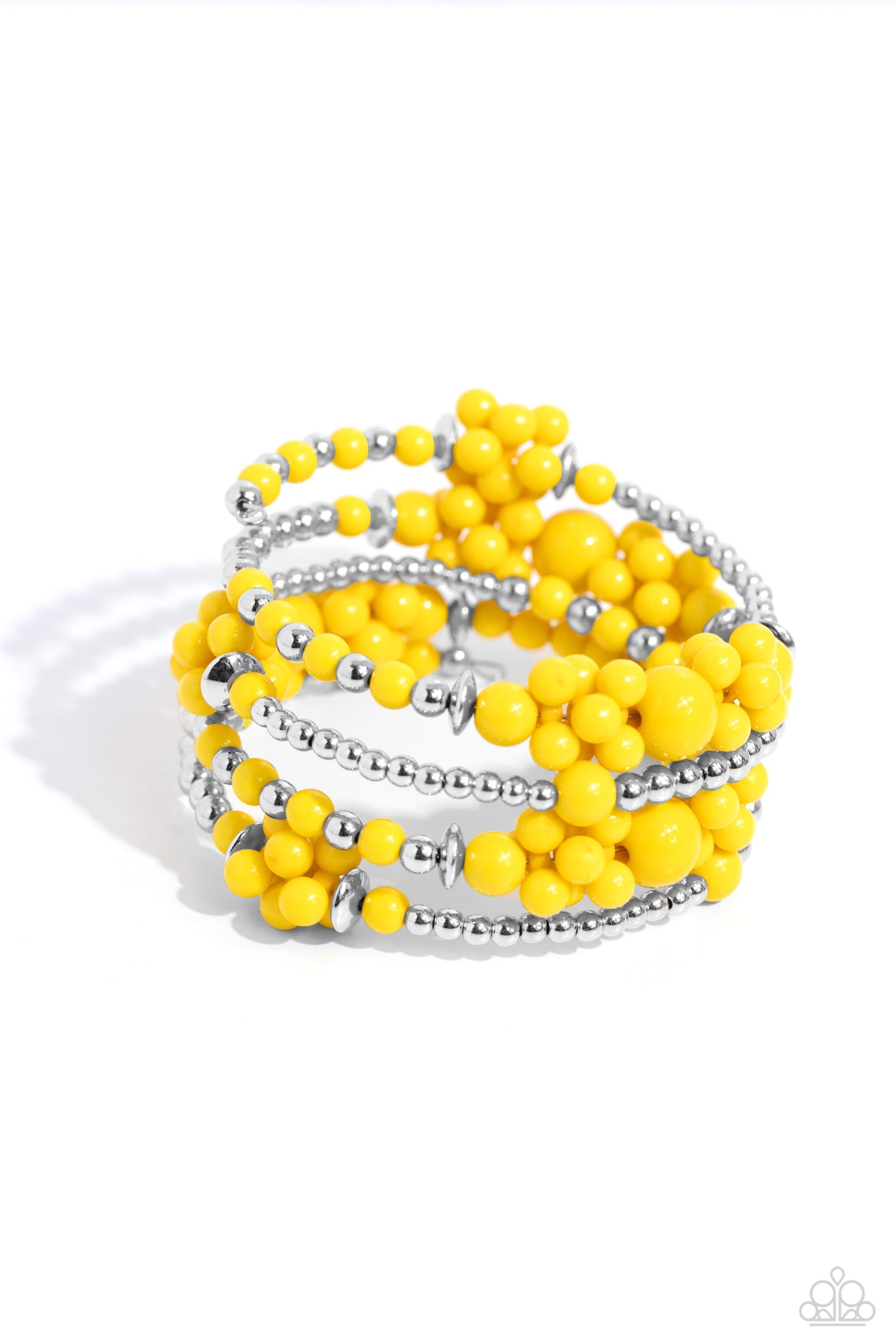 Compelling Clouds Yellow Coil Bracelet - Paparazzi Accessories- lightbox - CarasShop.com - Paparazzi Jewelry by Cara Jewels