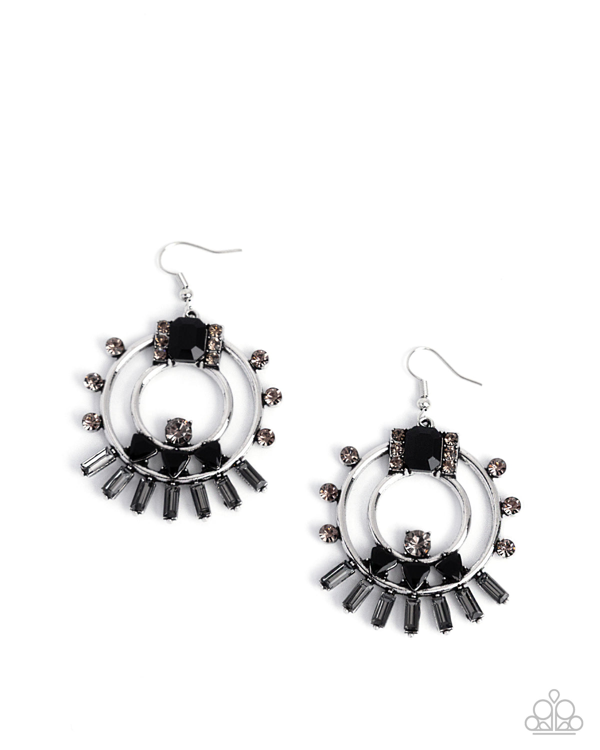Concentric Conversation Black Earrings - Paparazzi Accessories- lightbox - CarasShop.com - Paparazzi Jewelry by Cara Jewels