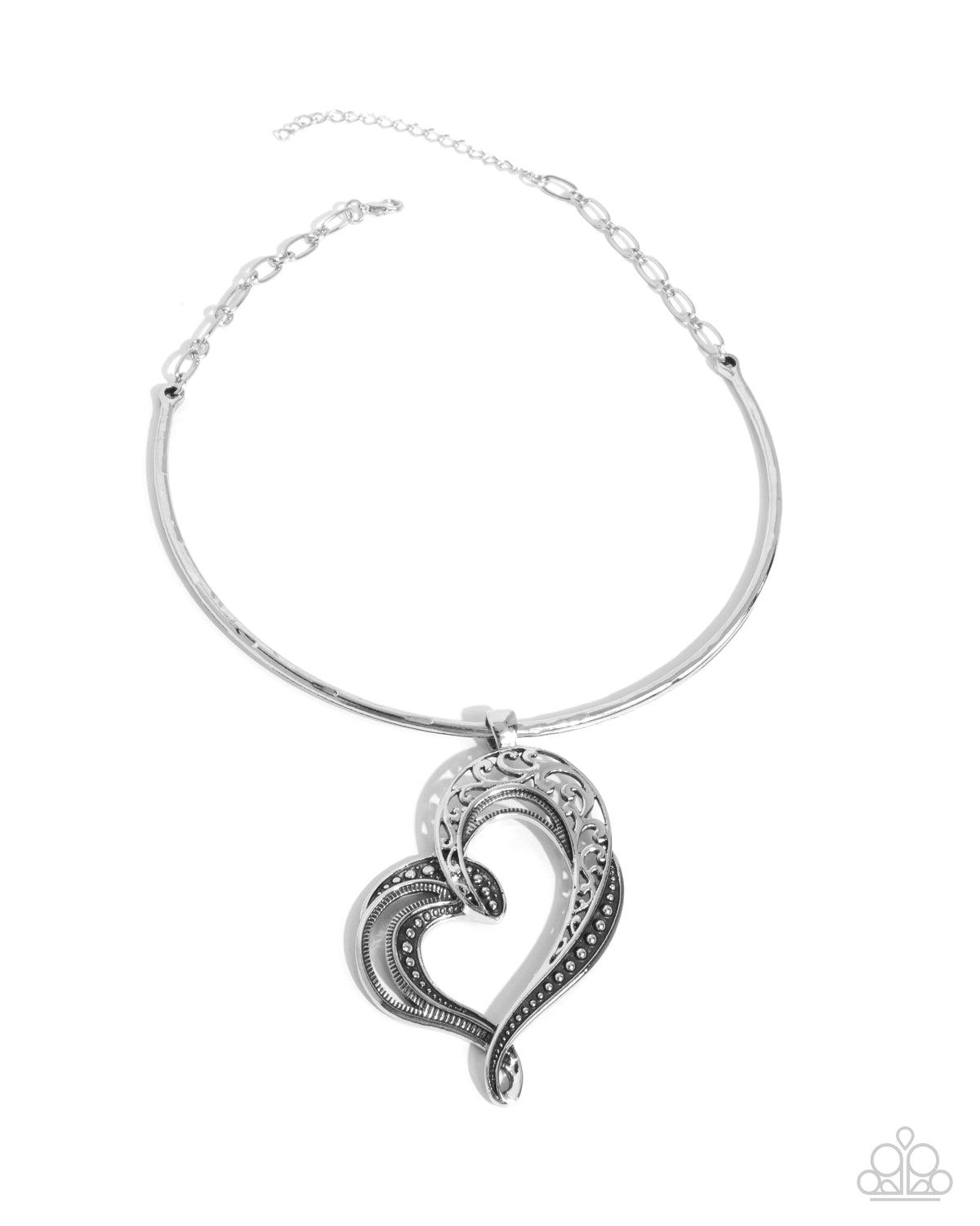 Concentric Courtship Silver Heart Necklace - Paparazzi Accessories- lightbox - CarasShop.com - Paparazzi Jewelry by Cara Jewels