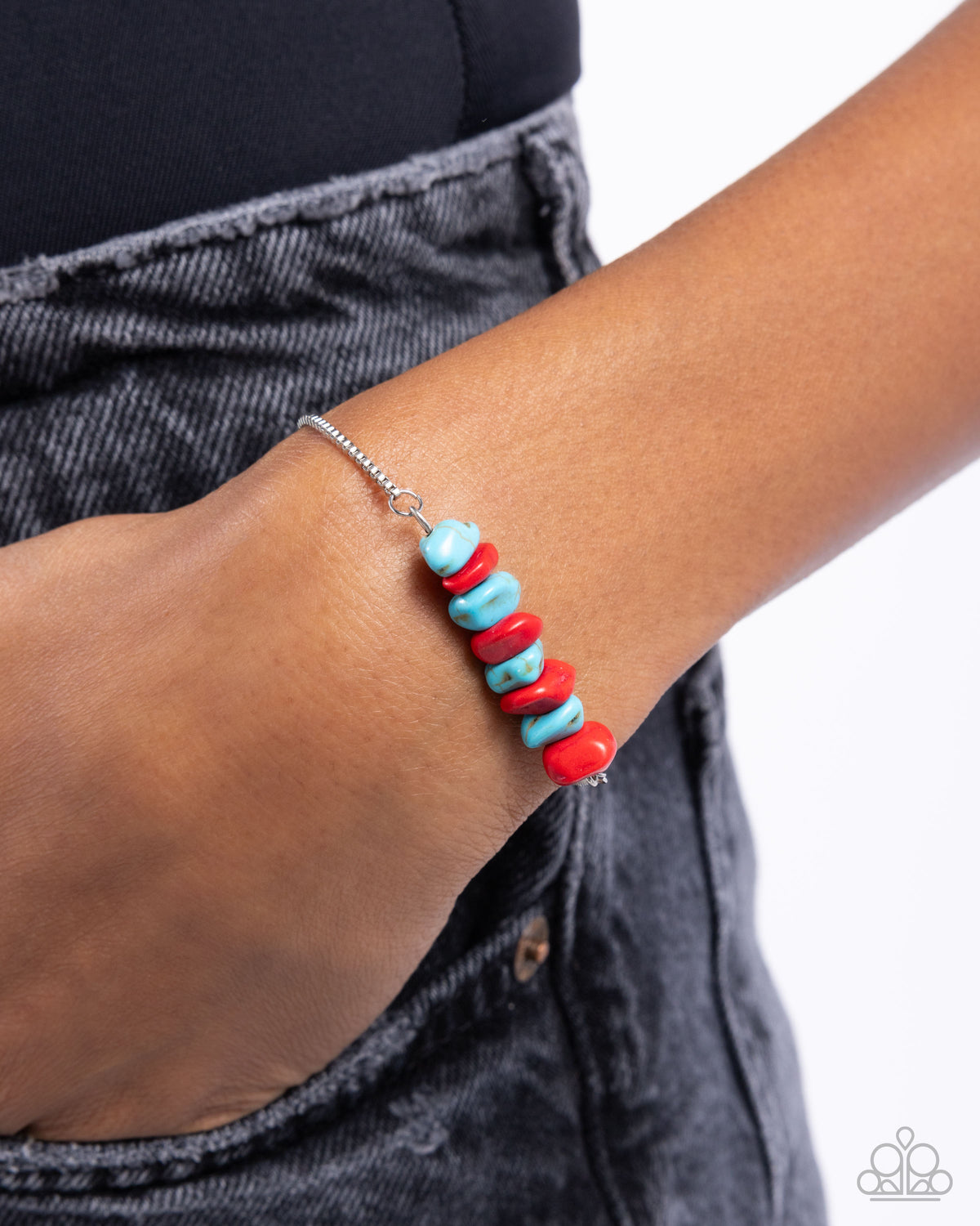 Conquering Canyon Red & Turquoise Stone Bracelet - Paparazzi Accessories- on model - CarasShop.com - Paparazzi Jewelry by Cara Jewels