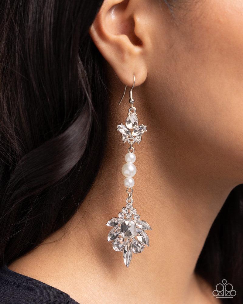Considerable Captivation White Earrings - Paparazzi Accessories- on model - CarasShop.com - Paparazzi Jewelry by Cara Jewels
