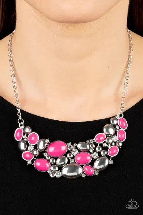 Contemporary Calamity Pink Necklace - Paparazzi Accessories-on model - CarasShop.com - Paparazzi Jewelry by Cara Jewels