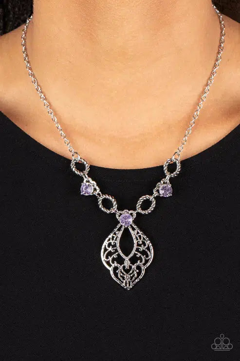 Contemporary Connections Purple Necklace - Paparazzi Accessories- on model - CarasShop.com - Paparazzi Jewelry by Cara Jewels