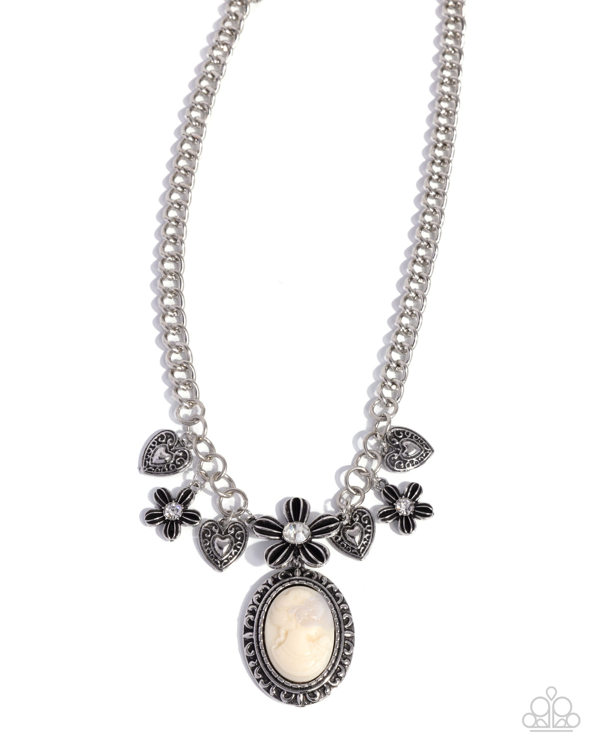 Continuous Chronicle White Cameo Necklace & Bracelet Set - Paparazzi Accessories-on model - CarasShop.com - Paparazzi Jewelry by Cara Jewels