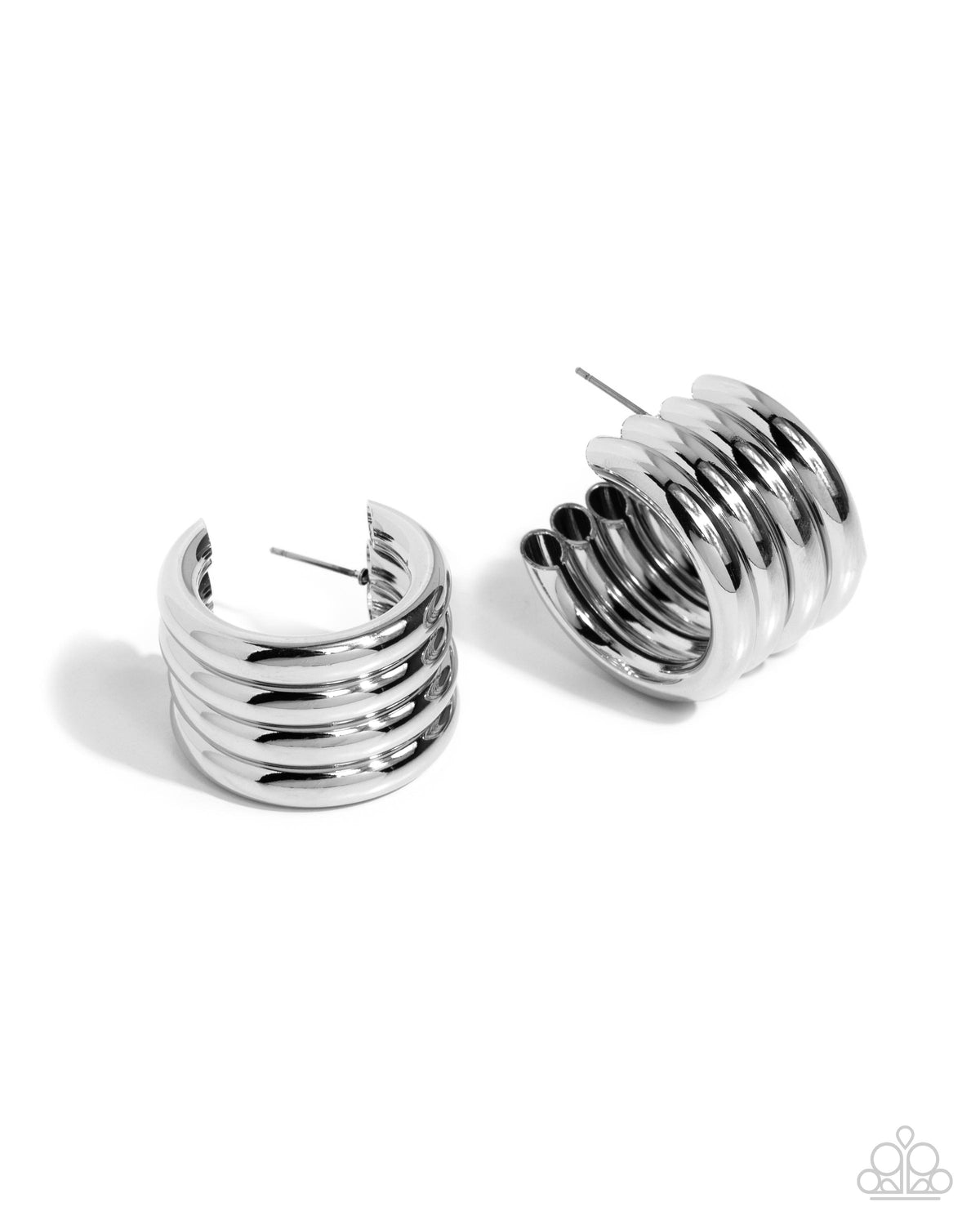 Continuous Construction Silver Hoop Earrings - Paparazzi Accessories- lightbox - CarasShop.com - Paparazzi Jewelry by Cara Jewels