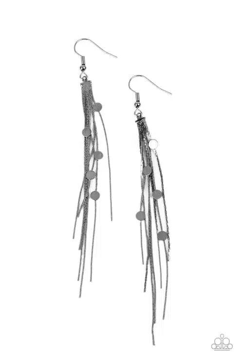Cosmic Cascade Black Earrings - Paparazzi Accessories- lightbox - CarasShop.com - Paparazzi Jewelry by Cara Jewels