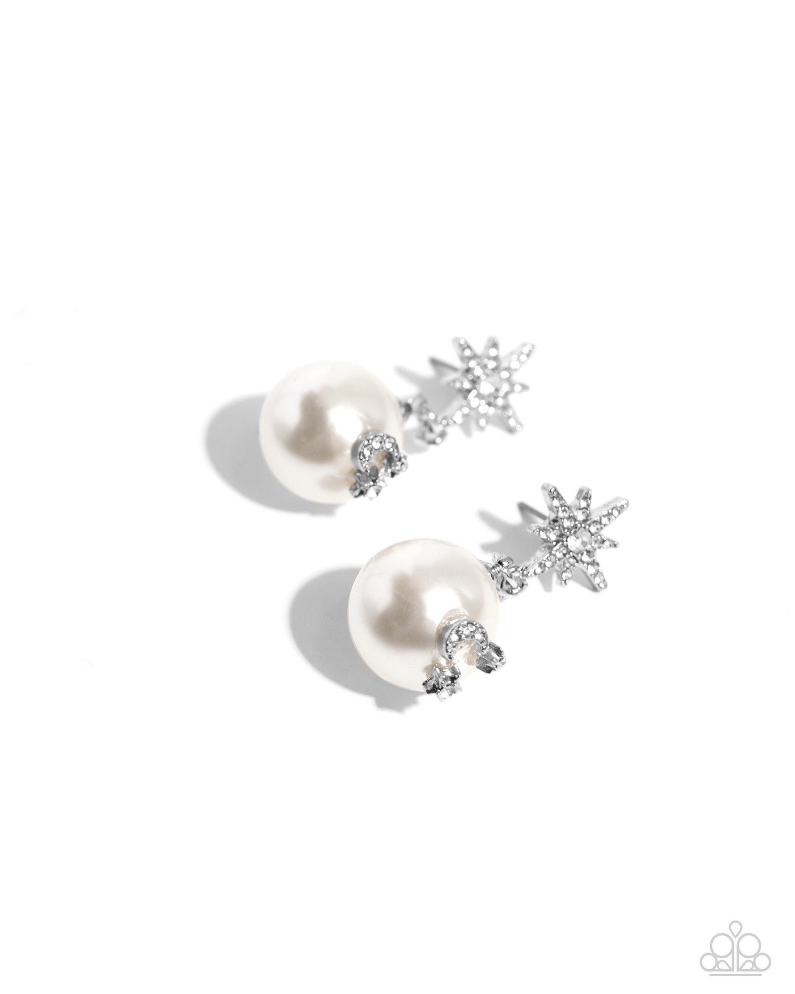 Cosmic Character White Pearl & Rhinestone Post Earrings - Paparazzi Accessories- lightbox - CarasShop.com - Paparazzi Jewelry by Cara Jewels