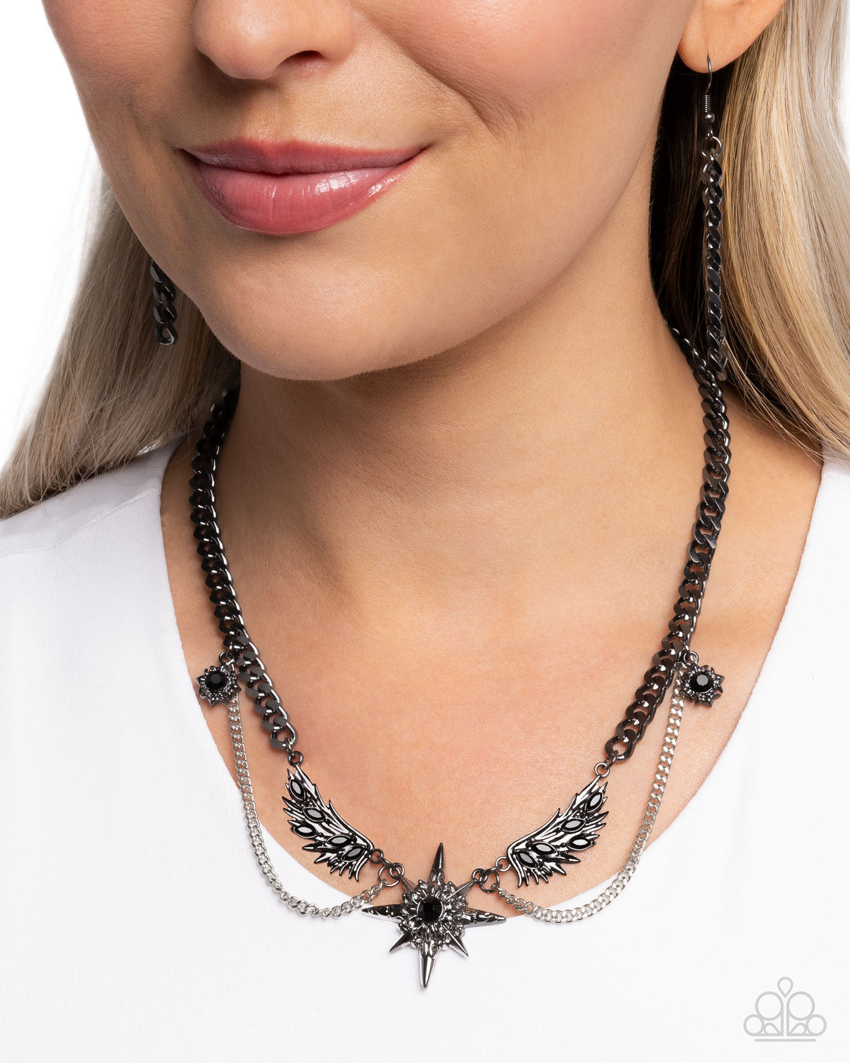 Cosmic Critique Black Necklace - Paparazzi Accessories- on model - CarasShop.com - Paparazzi Jewelry by Cara Jewels
