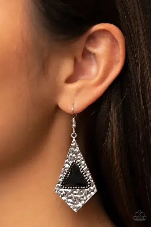 Cosmic Destination Black Earrings - Paparazzi Accessories-on model - CarasShop.com - Paparazzi Jewelry by Cara Jewels