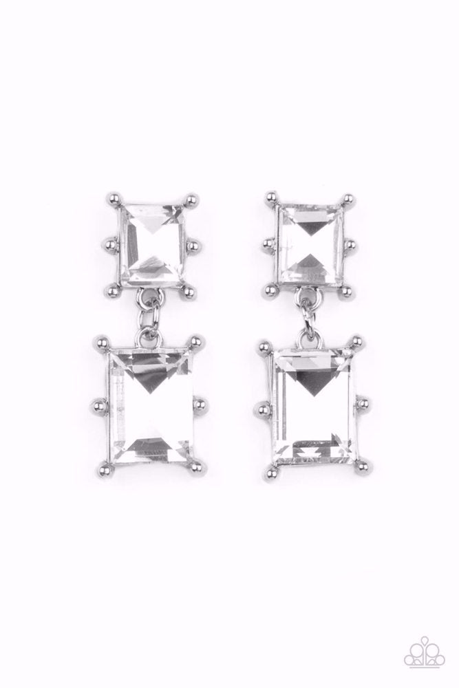 Cosmic Queen White Earrings - Paparazzi Accessories- lightbox - CarasShop.com - Paparazzi Jewelry by Cara Jewels