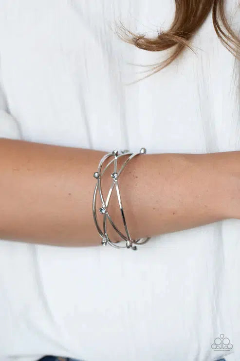 Cosmic Sparkle Silver Bracelet - Paparazzi Accessories- on model - CarasShop.com - Paparazzi Jewelry by Cara Jewels