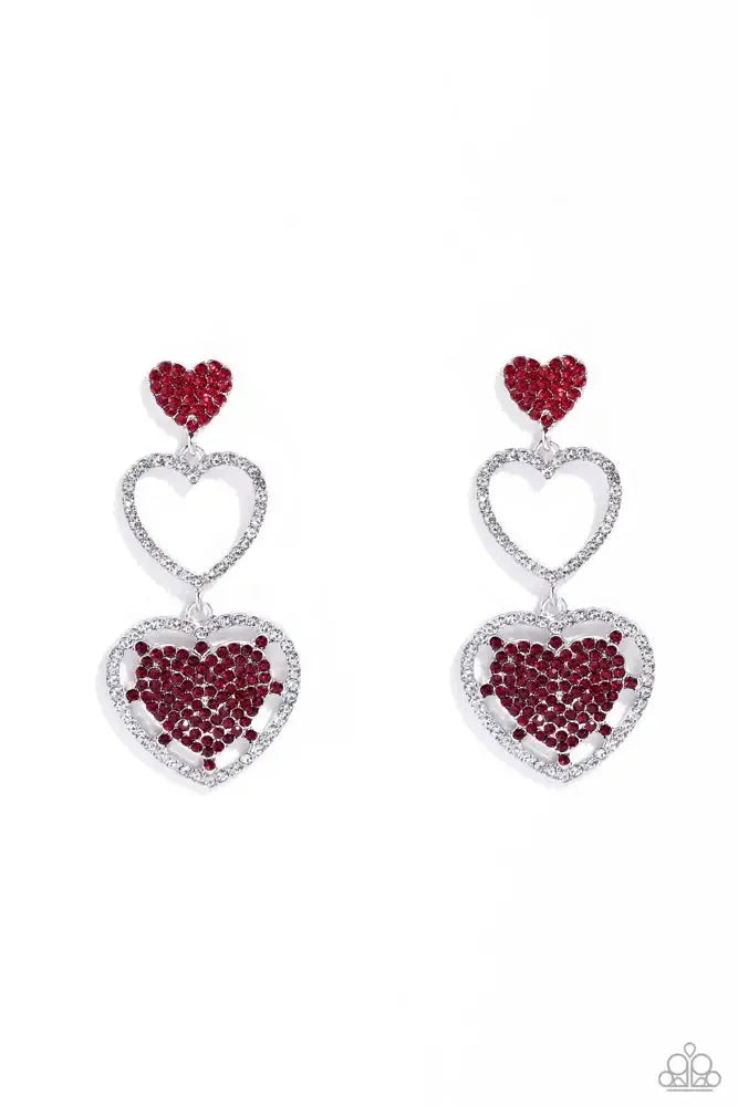 Couples Celebration Red Rhinestone Heart Earrings - Paparazzi Accessories- lightbox - CarasShop.com - Paparazzi Jewelry by Cara Jewels
